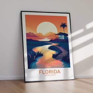FLORIDA Travel Poster PRINTABLE, Modern State Wall Art Digital Download, Tropical Coastal Beach Landscape Home Decor Gift for Ocean Lovers