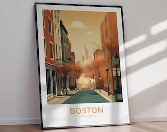 Boston DIGITAL DOWNLOAD Massachusetts Art Print Cityscape Wall Art Travel Poster