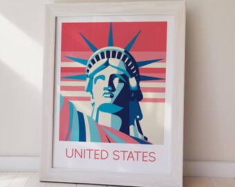 United States DIGITAL DOWNLOAD Travel Poster Statue of Liberty Art Print Printable Wall Art
