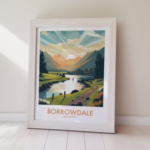 BORRORDALE druckbare Reiseposter - sofortiger digitaler Download, schöne Landschaftskunst des Seenplatte für einfache und stilvolle Wohnkultur