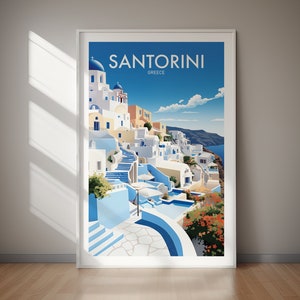 Póster imprimible de SANTORINI, arte de viaje a Grecia, póster impreso, arte digital, arte de pared, decoración del hogar, regalo de vacaciones, regalo para ella, regalo para él