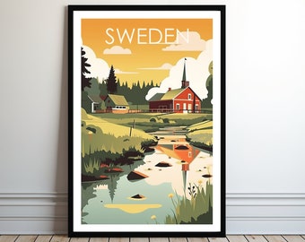 Sweden Travel Poster, Scandinavian Landscape Art (Digital Download)