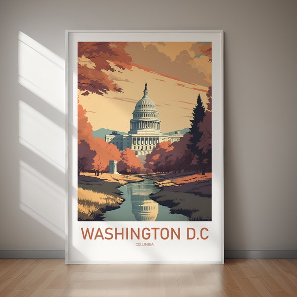 Washington D.C Poster, Minimal Poster Wall Art, Gifts For Her, Gifts For Him, Home Decor, Travel Gift, Hiking Print, Wanderlust