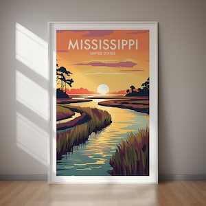 Mississippi Travel Poster Printable, Modern State Wall Art DIGITAL DOWNLOAD, Southern River Landscape Home Decor Gift for Nature Lovers