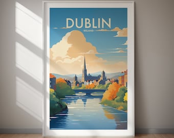 Dublin DIGITALE DOWNLOAD Ierland Skyline Art Print Reisposter afdrukbare muurkunst