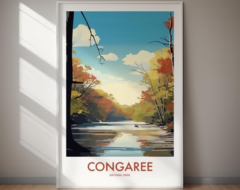 Congaree National Park DIGITAL DOWNLOAD Art Print South Carolina Travel Poster Autumn Landscape Wall Art