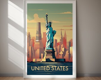 USA Travel Poster Statue of Liberty Print DIGITAL DOWNLOAD Printable Wall Art