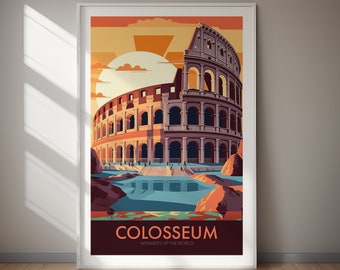 Colosseum Travel Poster, Digital Download, Rome Wall Art, Modern Italy Print, Historic Landmark Decor