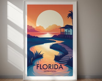 Florida Travel Poster Coastal Beach Art Modern Home Decor (Digital Download)