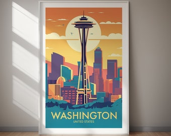 Washington State Travel Poster, Modern Art Print (Digital Download)