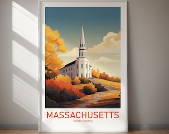 Póster turístico de Massachusetts, arte costero de Nueva Inglaterra (descarga digital)