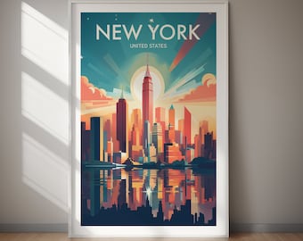New York City DIGITAL DOWNLOAD Art Deco Travel Poster Vintage Style Print NYC Wall Art