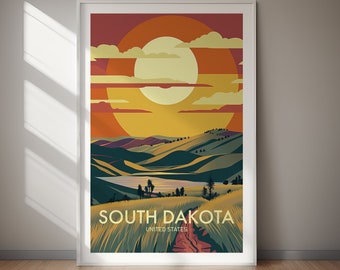 South Dakota Travel Poster Prairie Landscape Art (Digital Download) Printable Home Decor