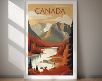 Canada Travel Poster Autumn Mountain Landscape DIGITAL DOWNLOAD Printable Wall Art
