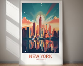 Stampa artistica digitale con skyline di New York City, poster di viaggio moderno, decorazione murale di New York City