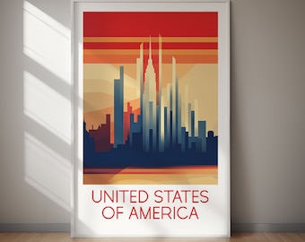 USA DIGITAL DOWNLOAD Skyline Art Print Travel Poster Printable Wall Art