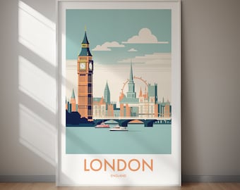 Impression d'art sur les toits de Londres (téléchargement numérique) Big Ben paysage urbain affiche de voyage art mural imprimable