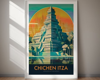 Chichen Itza Travel Poster Mayan Pyramid Print (Digital Download)