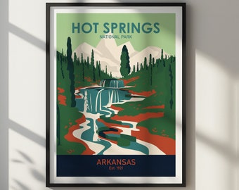 TÉLÉCHARGEMENT NUMÉRIQUE du parc national de Hot Springs Poster Art de voyage de l'Arkansas, art mural imprimable