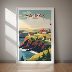 Halifax DIGITAL NEDLADDNING Nova Scotia reseaffisch kustfyr konsttryck