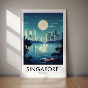 SINGAPORE DIGITAL DOWNLOAD Printable Travel Poster City Skyline Marina Bay Wall Art Modern Architecture Urban Decor Home Artwork