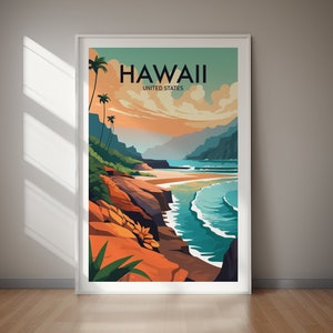 Hawaii Travel Poster Digital Download Wall Art Hawaii Printable Artwork Modern Hawaii Home Decor Hawaii Print for Living Room Office