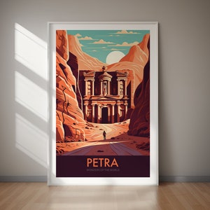 Petra Jordan Travel Poster Wall Art Digital Download Printable Ancient Rock City Artwork Landmark Decor For Modern Home Or Living Room