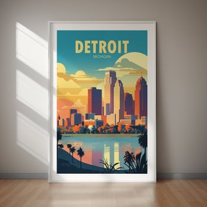 Póster imprimible de Detroit, descarga digital, arte de pared, pasión por los viajes, regalo, vacaciones, viajes, regalo, regalos para ella, regalos para él, arte navideño