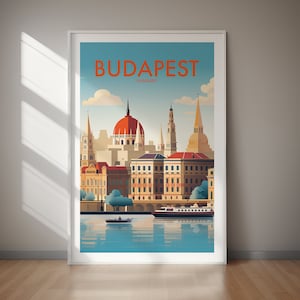 BUDAPEST DIGITAL DOWNLOAD Printable Travel Poster Hungary Wall Art Cityscape Danube River Architecture European Decor Modern Home Artwork