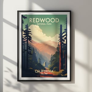 Redwood NATIONAL PARK Printable Poster DIGITAL Download Scenic Forest Landscape Wall Art Nature Travel Artwork For Living Room Bedroom Decor
