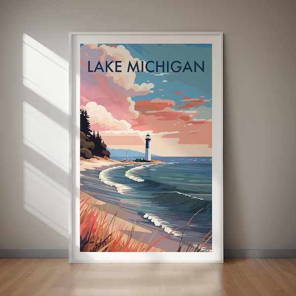 LAKE MICHIGAN, Printable Travel Poster, Travel Art, Poster Print, Wall Art, Home Decor, Gift For Her, Gift For Him, Instant Download