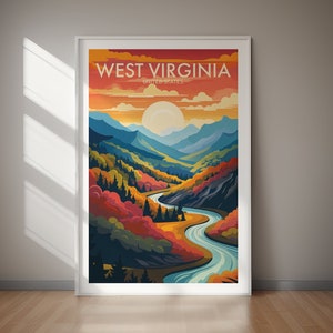 Póster imprimible de WEST VIRGINIA, póster de viaje, arte de pared, impresión de póster, viaje, senderismo, impresión, regalo, arte, regalo para ella, regalo para él