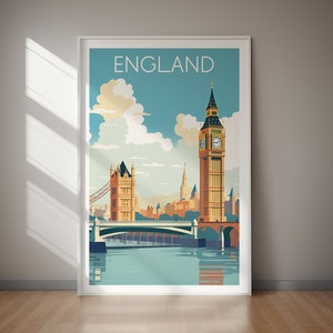 ENGLAND druckbare Reise Poster, digitaler Download, Land Poster, Wand Kunst, Retro Kunst, Wohnkultur, Geschenk für sie, Geschenk für ihn