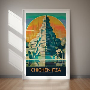Chichen Itza PRINTABLE Travel Poster Printable, Modern World Wonder Wall Art Digital Download, Mayan Pyramid Home Decor Gift