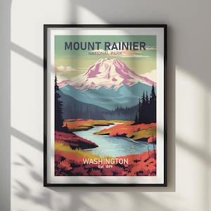 Mount Rainier NATIONAL PARK DIGITAL Download Scenic Poster Printable Mountain Wall Art Travel Artwork For Living Room Bedroom Modern Decor