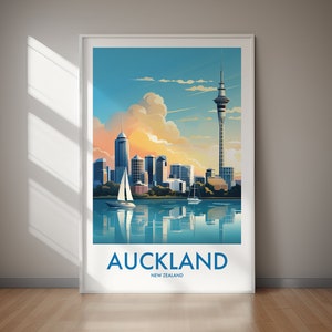 Affiche de voyage d&#39;Auckland vintage Nouvelle-Zélande impression imprimable art mural ville paysage Decor téléchargement numérique oeuvre d&#39;Auckland maison imprimable