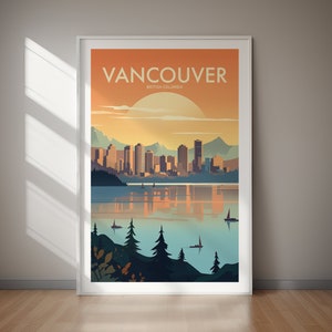 Poster stampabile di VANCOUVER – Download digitale istantaneo, splendida decorazione murale con paesaggio urbano canadese per arredare la casa o l'ufficio in modo semplice ed elegante.