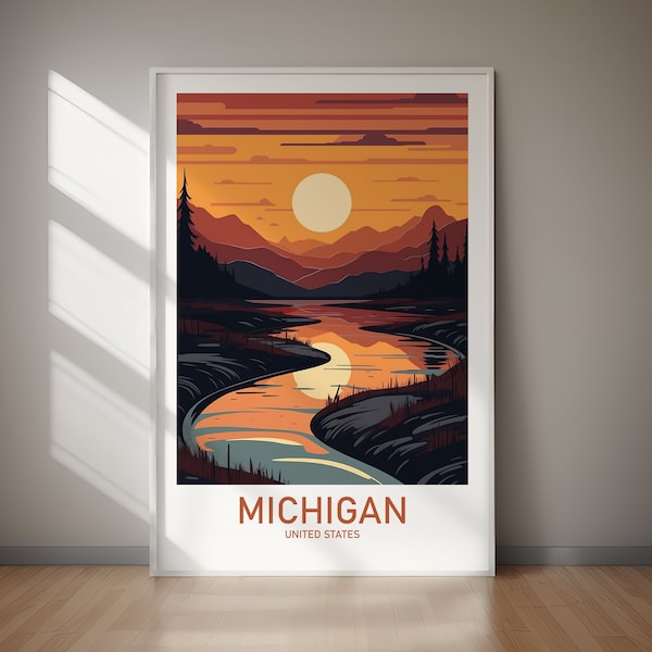 MICHIGAN Poster, Travel Art, Poster Print, Digital Art, Wall Art, Instant Download, Home Decor, Holiday Gift, Gift For Her, Gift For Him