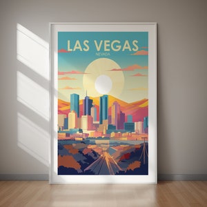 Póster imprimible de LAS VEGAS: descarga digital instantánea, arte mural con llamativas luces de la ciudad para una decoración sencilla y elegante del hogar o la oficina.