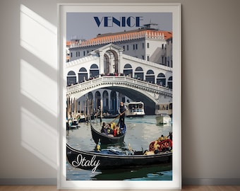 Póster de viaje de Venecia, Italia. Lámina decorativa vintage para pared. Descarga digital. Decoración del hogar imprimible.