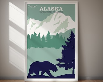 Alaska Travel Poster Retro US State Art (Digital Download) Printable Home Decor