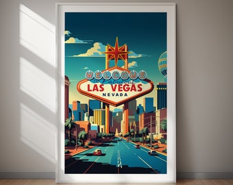 Affiche de voyage imprimable LAS VEGAS, Nevada, États-Unis, oeuvre d'art imprimable, décoration d'intérieur, téléchargements immédiats, cadeau pour elle, cadeau pour lui