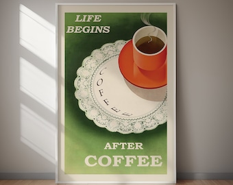 Vintage Kaffee Poster Retro Küche Wohnkultur DIGITAL DOWNLOAD Druckbare Wandkunst