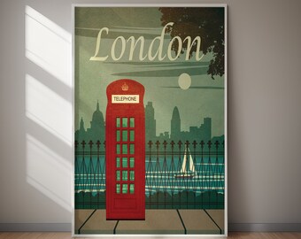 Affiche de voyage de Londres art classique sur les toits de la ville (téléchargement numérique) décoration d'intérieur imprimable