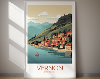 Vernon DIGITALE DOWNLOAD British Columbia Travel Poster Okanagan Lake Art Print BC Canada Wall Art