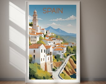 Spain Travel Poster Mediterranean Coast Art Print DIGITAL DOWNLOAD Printable Wall Art