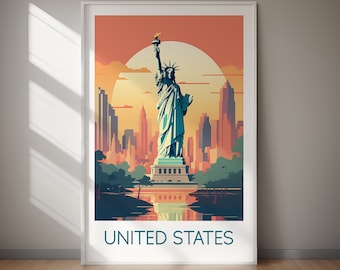 USA DIGITAL DOWNLOAD Travel Poster Statue of Liberty Art Print Printable Wall Art
