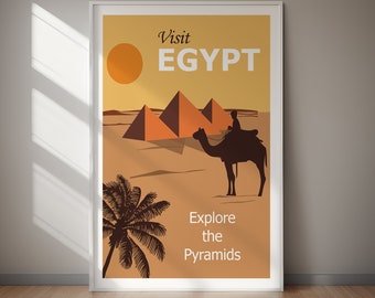 Besuchen Sie Ägypten Vintage Reise Poster Ägyptische Wand Kunst Druck Retro Kairo Pyramide Dekor Altes Ägypten Reisekunst Digital Download
