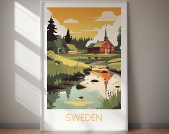 Sweden Travel Poster, Scandinavian Landscape Art (Digital Download)