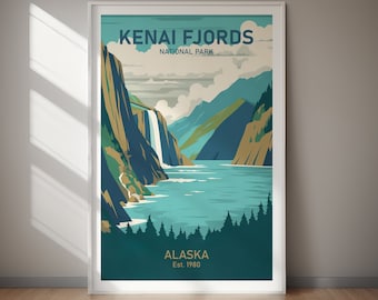 Park Narodowy Kenai Fjords POBIERZ CYFROWY Plakat Podróż po Alasce Wydrukuj Do Wydruku Ściennego